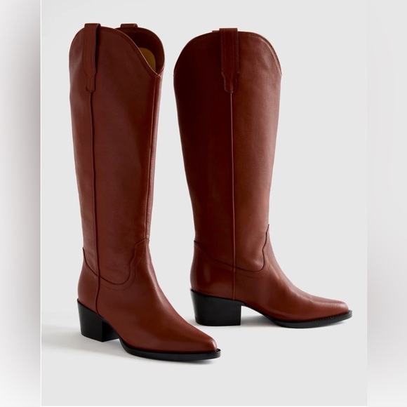 Quince Italian Leather Tall Western Boots in Saddle Brown Size 9 LIKE NEW - Picture 3 of 15